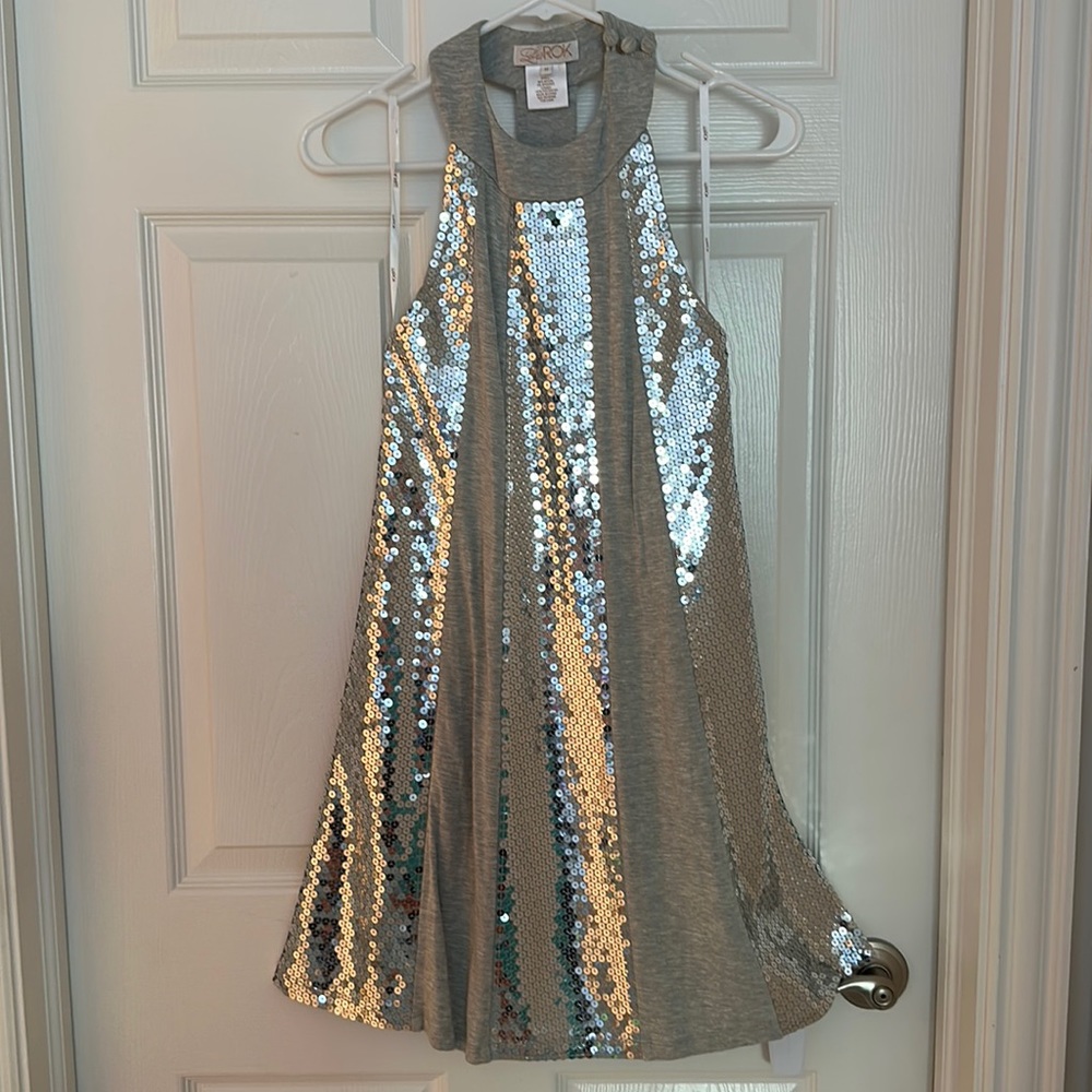 LaRok Silver Sequin T-Back Dress, Size Medium, Never Worn